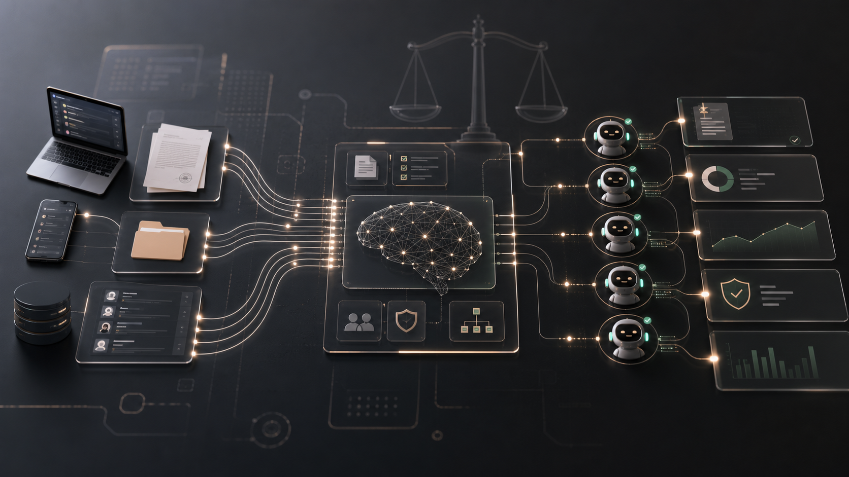 Abstract Legal AI operating system connecting documents, workflows, and AI agents